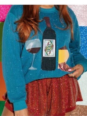 Queen of Sparkles Rhinestone Wine & Cheese Sweater